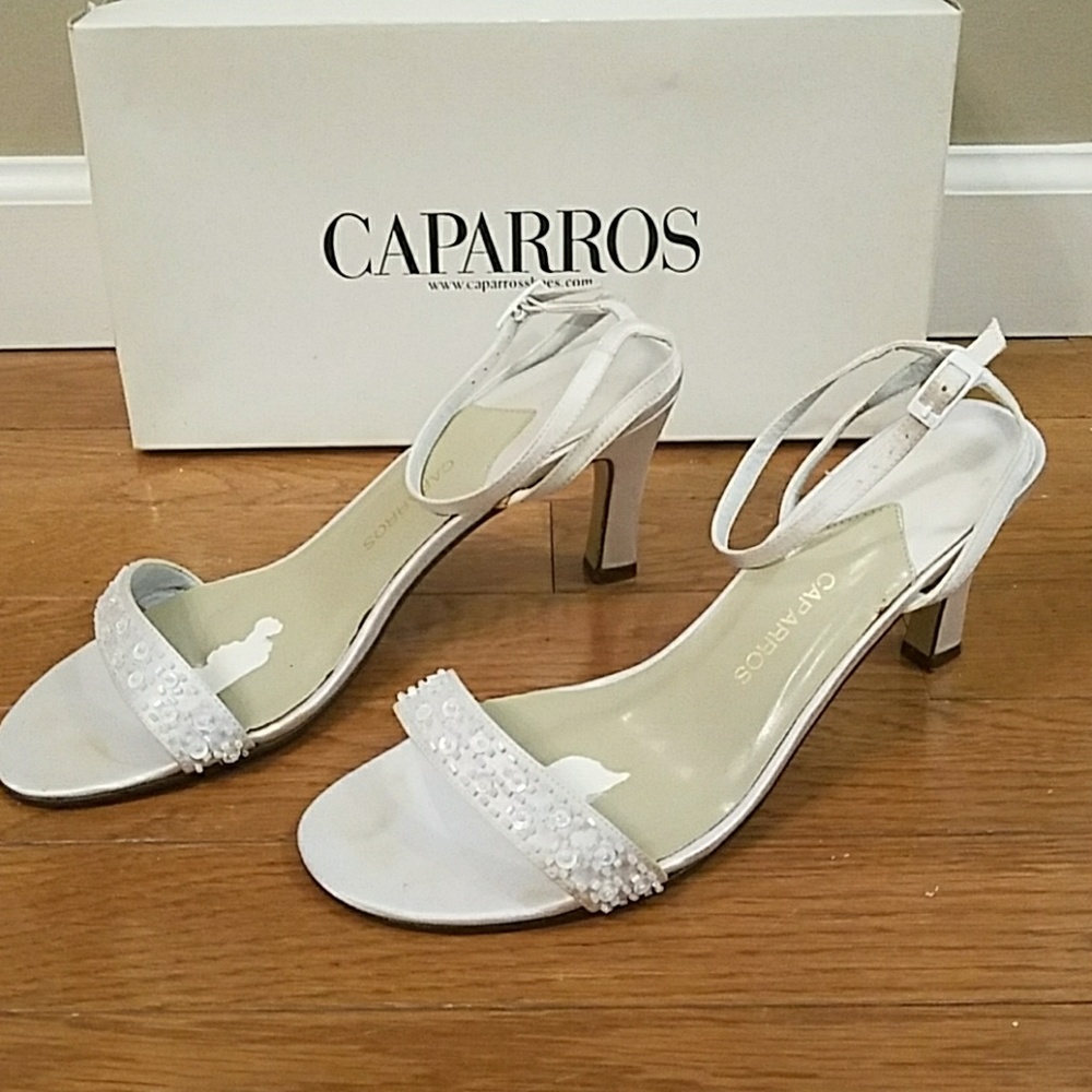 Caparros white beaded/sequin strappy heal 7.5